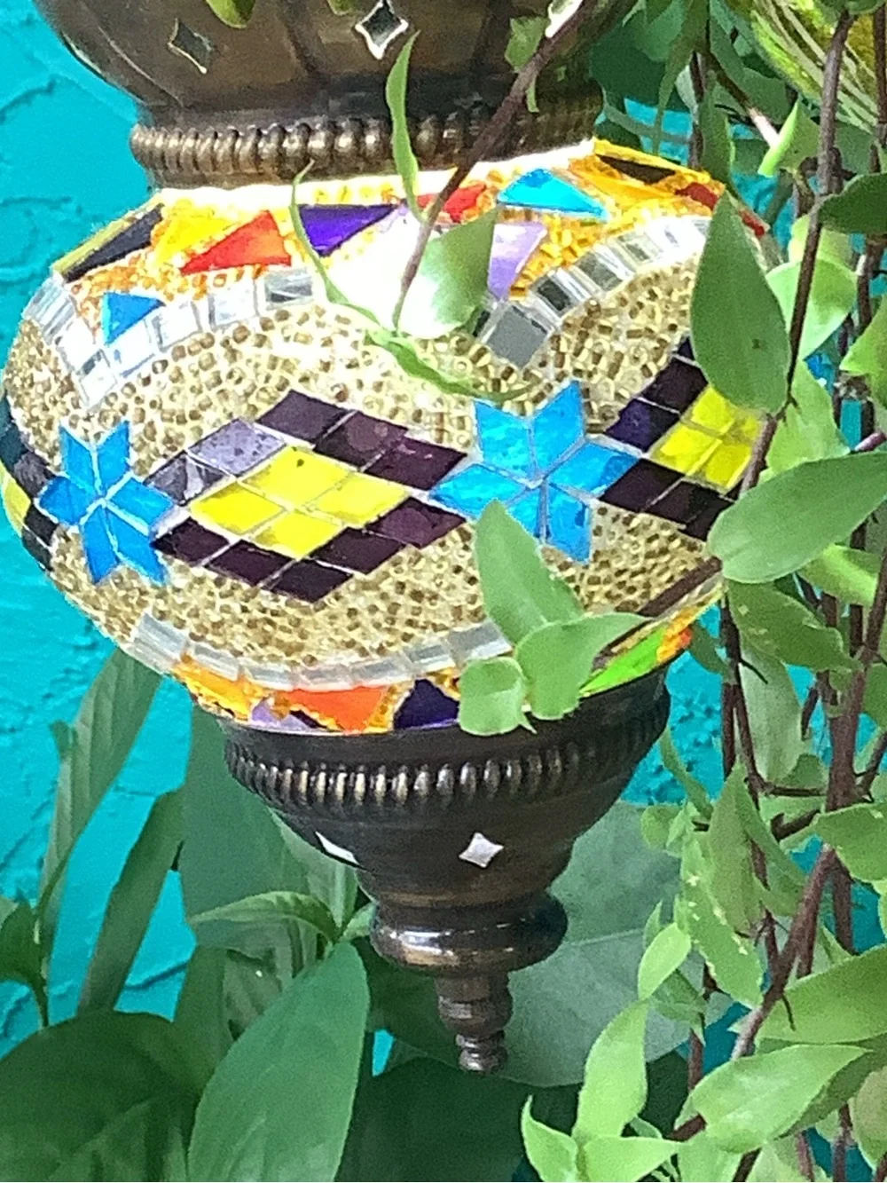 Set of 3 Turkish Moroccan Mosaic & Beaded Hanging Lantern Lamps